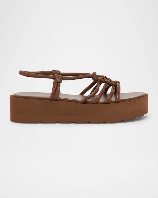 Knotted Leather Slingback Flatform Sandals